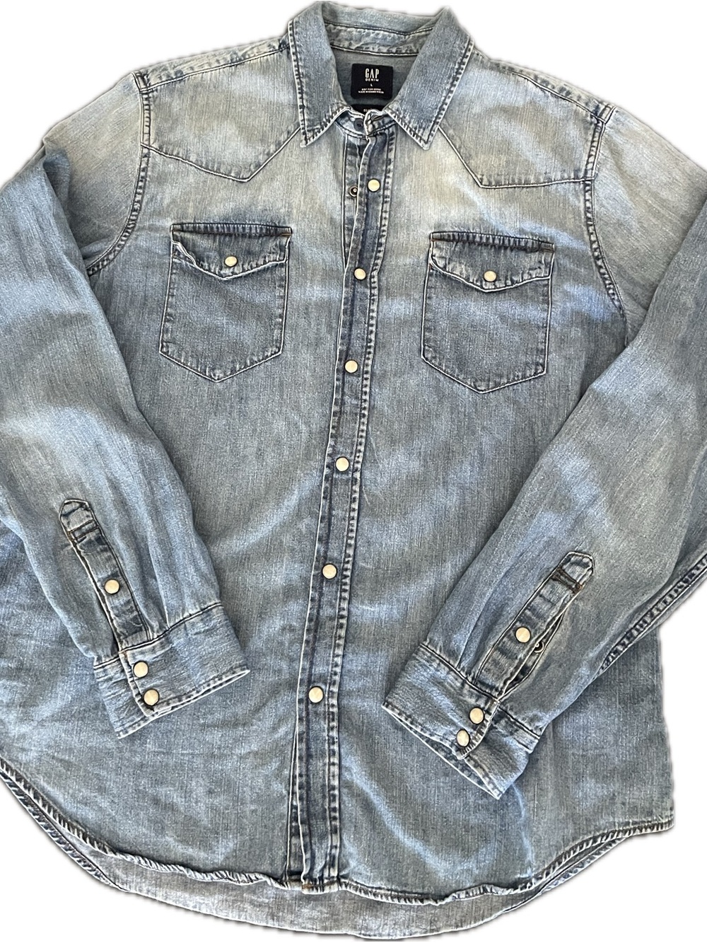 GAP Light Blue Denim pearl snap button Western Shirt
